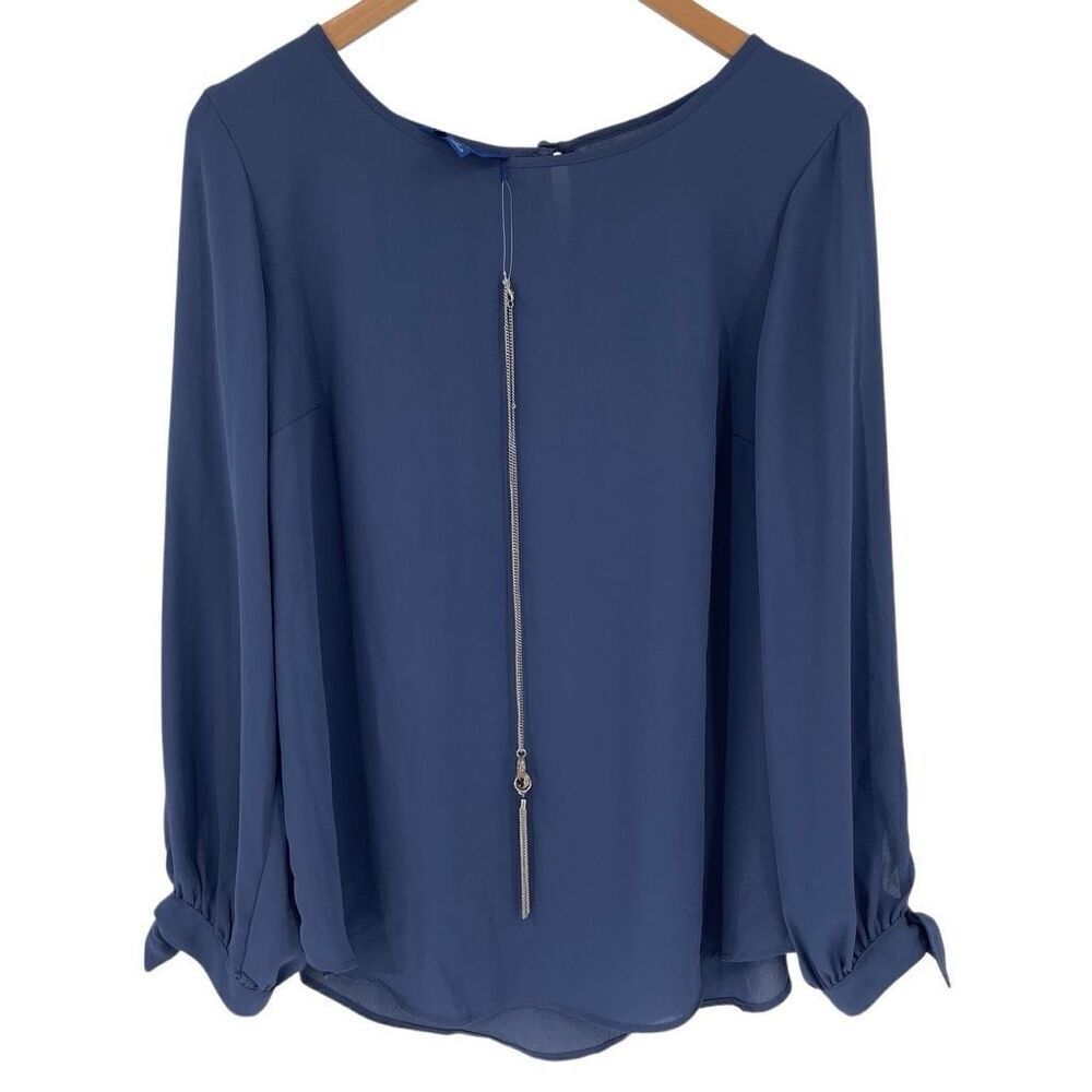 Apt 9 Long Sleeve Blouse With‎ Necklace Blue Women Medium NWT Office Work Wear